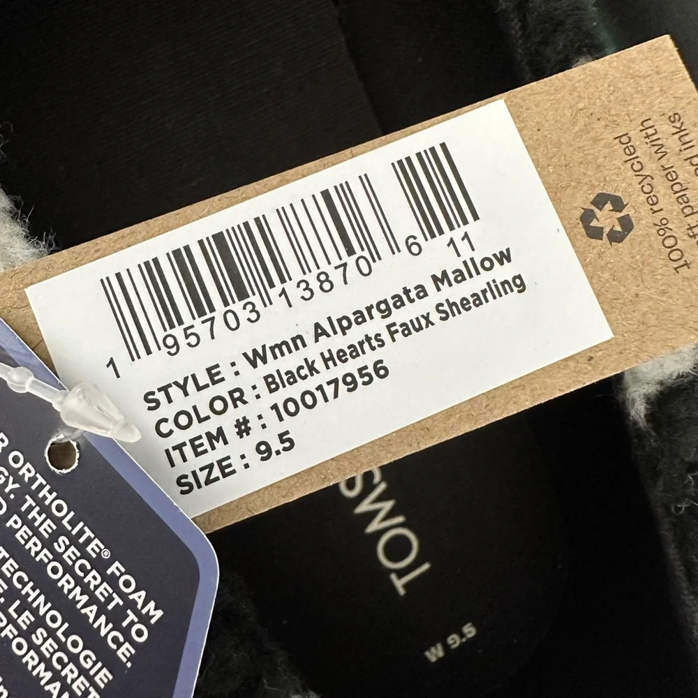 TOMS Alpargata Mallow Black Hearts Faux Shearling Slip-On Size 9.5 - Picture 10 of 12